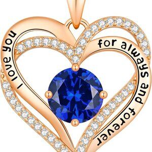 Heart Necklaces for Women Mom Girlfriend with Birthstone Forever Love Pendant